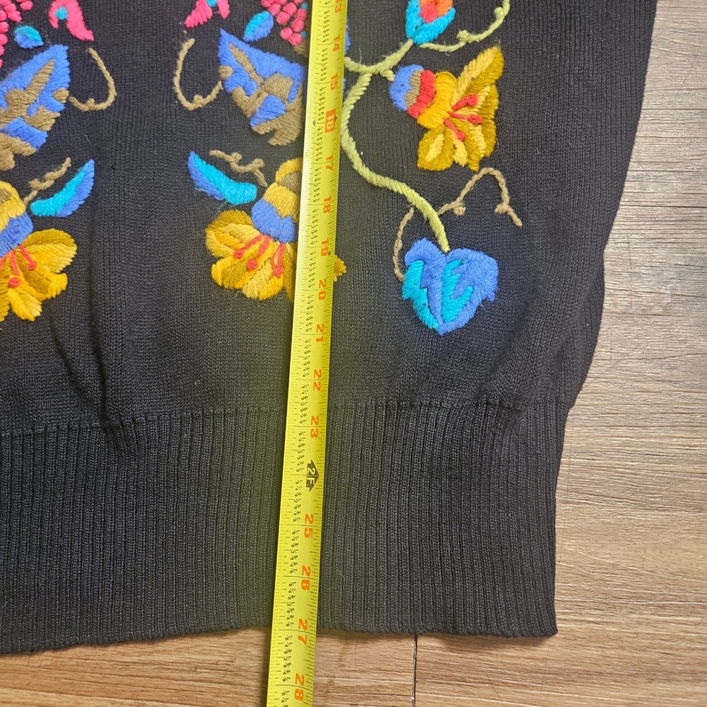 Vintage 80s Bonnie Boerer Floral Embroidered Knit Shawl Neck Sweater L Statement - Picture 6 of 7